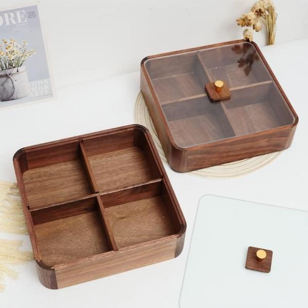 Wooden Double Layer Fruit Plate with Transparent Cover Wooden Dried Fruit Box in Brown