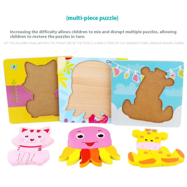 New Custom Kids Wooden 3d Puzzle Jigsaw Toys,Children Cartoon Animal Vehicle Toddler Wooden Puzzles