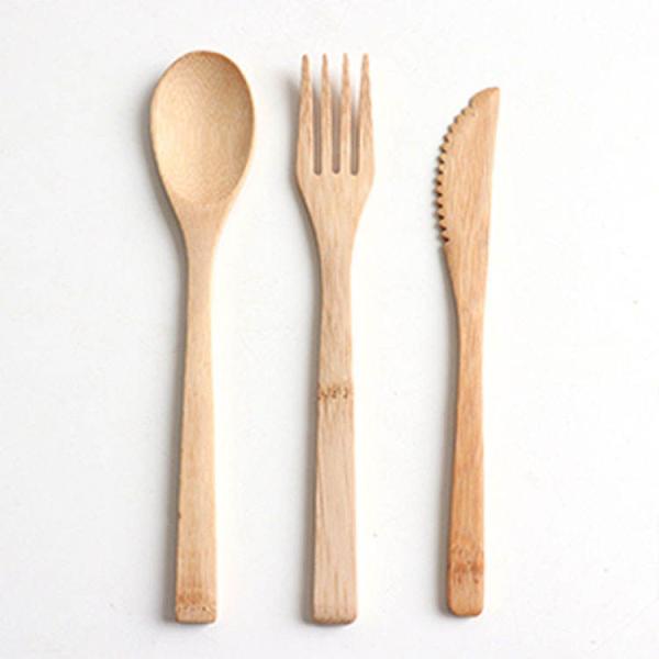 A forquilha de madeira do curso portátil natural do logotipo do OEM dá a cutelaria de madeira de bambu do faqueiro das facas ajustada para a cozinha