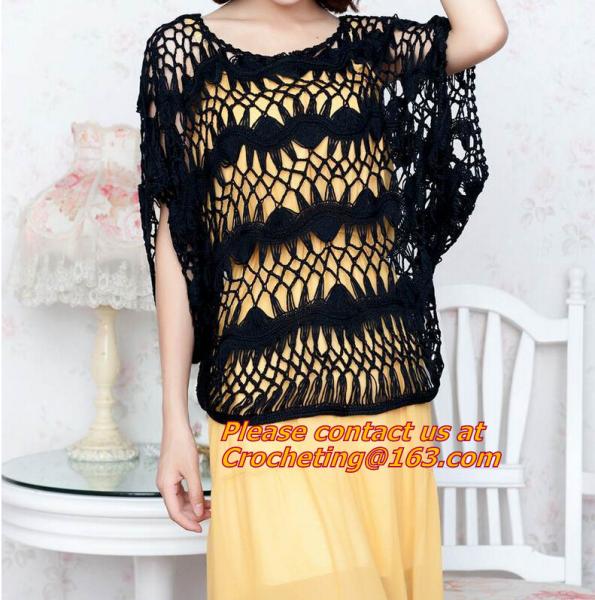 Crocheted, loose Crochet knitted blouse wears batwing hollow pullover sweaters top, hollow
