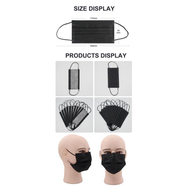 Antibacterial EN14683 Black Disposable Surgical Mask For Hospital