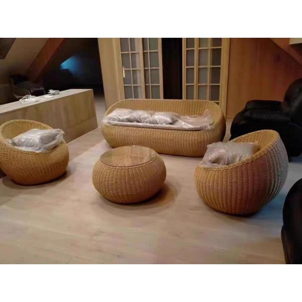 Hotel Outdoor Light Luxury Ellipse PE Rattan Sofa Set Patio Garden Waterproof Metal Furniture
