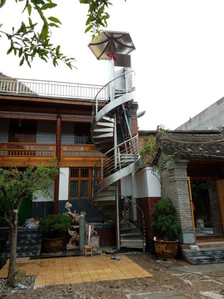 Spiral StaircaseVH04S  Spiral Stainless Steel Stair Tread Beech Curved Glass Handrail 304 Stainless Steel