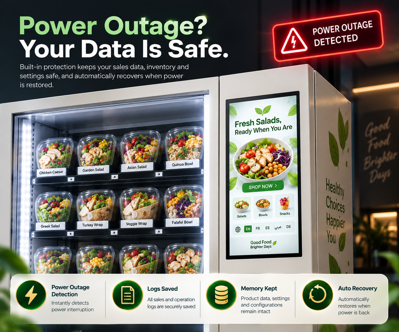 Winnsen Automatic Salad Vending Machine with Transparent Glass Display LED Shelves