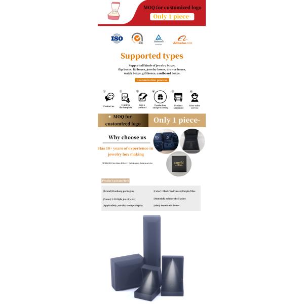 China fabricación mayorista de alta calidad caja de joyería Led embalaje collar brazalete anillo caja de joyería logotipo personalizado alta gama negro plástico Led caja de joyería con luz