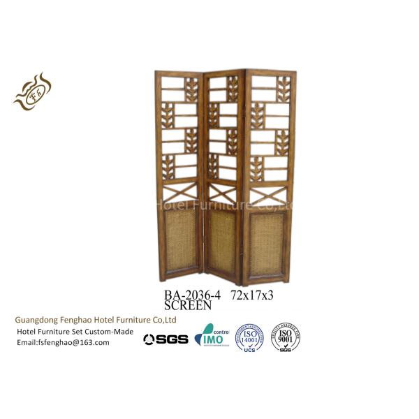 Homedecor Wooden Carved  Decorative Folding Screens Bamboo And Rattan 3 Panel