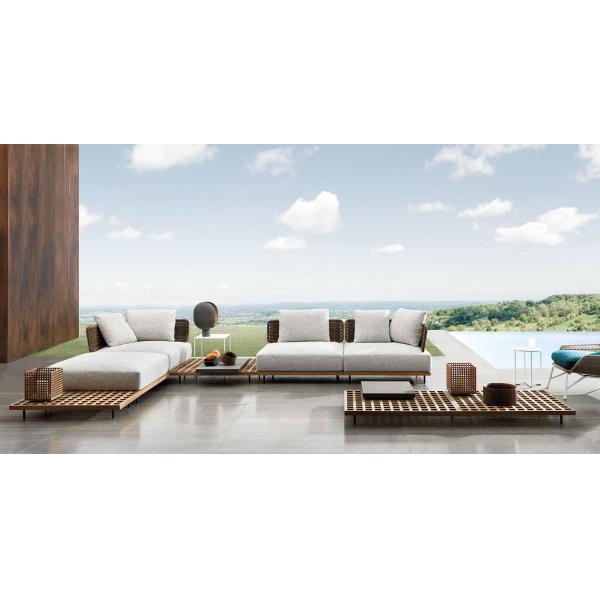 Power Coated Frame Modern Outdoor Rattan Rope Teak Wood Sofa Set for Garden Furniture