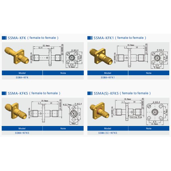 SSMA Jack to Jack 2 Hole Flange Mount Adapter 0.3MHz-18GHz 50Ω