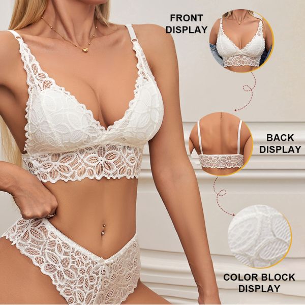 Women Lingerie Set Underwear Sexy Lace Wire-free Bra Set Gather Seamless Triangle Cup Bra Underwear Women's Small Breast