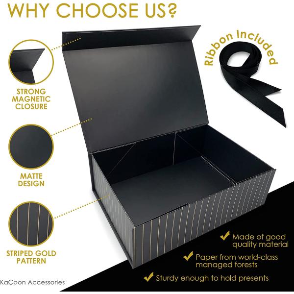Long Ribbon Magnetic Gift Box Cardboard Matte Black