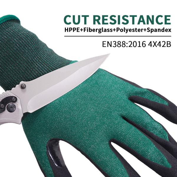 A2 Cut-Resistant Abrasion-Resistant Safety Gloves Lightweight Flexible Fit Sandy Nitrile Coating