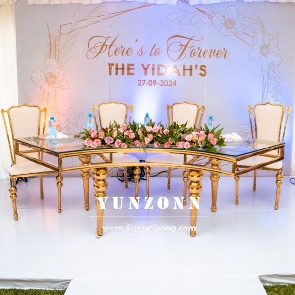 Romance Banquet Wedding Throne Dining Chair Rose Gold Durable Stainless Steel Synthetic Leather for Hotel Living Room Event