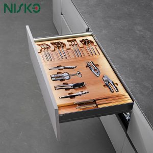 Pull Out Flatware Wooden Cutlery Organiser With LED Light