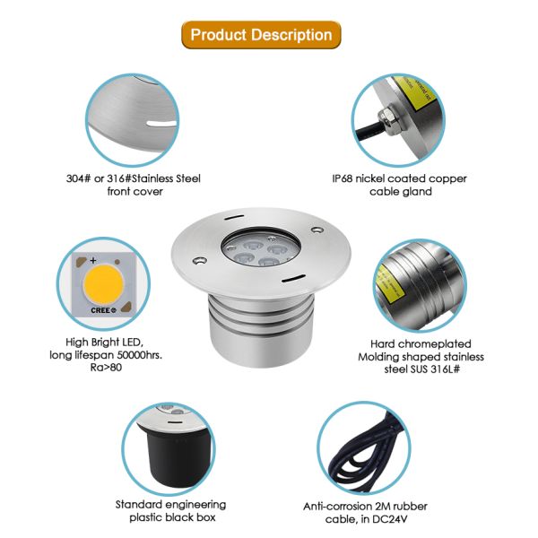 Underwater Recessed Light 316 Stainless Steel Face Marine-Grade Material With 110MM Diameter