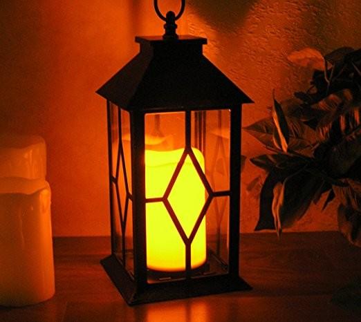 Vintage Indoor Black Lantern Flameless LED Candles With Plastic Wavy And Drip