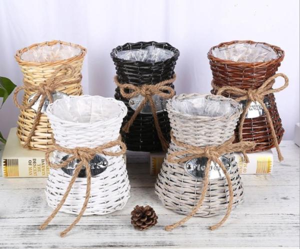 Creative Wicker Flower Basket Hand-Woven Flower Vase Living Room Decoration Small Storage