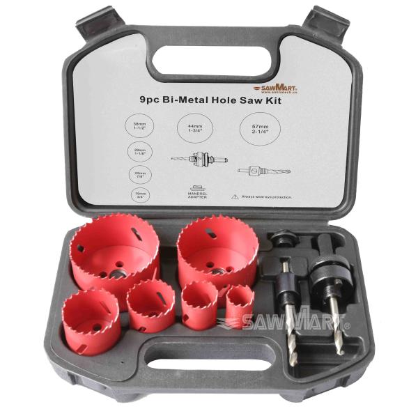 9pc BI-METAL HOLE SAW ASSORTMENT SET 3/4 - 4-1/8 BLADES VARI TOOTH METAL