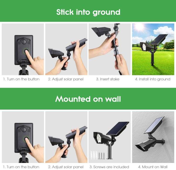 Projecteur réglable intégré solaire|Panneau photovoltaïque de silicium monocristallin imperméable de LED|Nouvelle terre de batterie au lithium