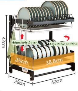 Removable 400*280*420mm 2 Layer Dish Drying Rack / Carbon Steel Dish Drainer