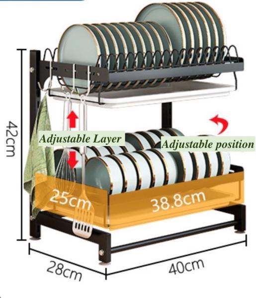 Removable 400*280*420mm 2 Layer Dish Drying Rack / Carbon Steel Dish Drainer