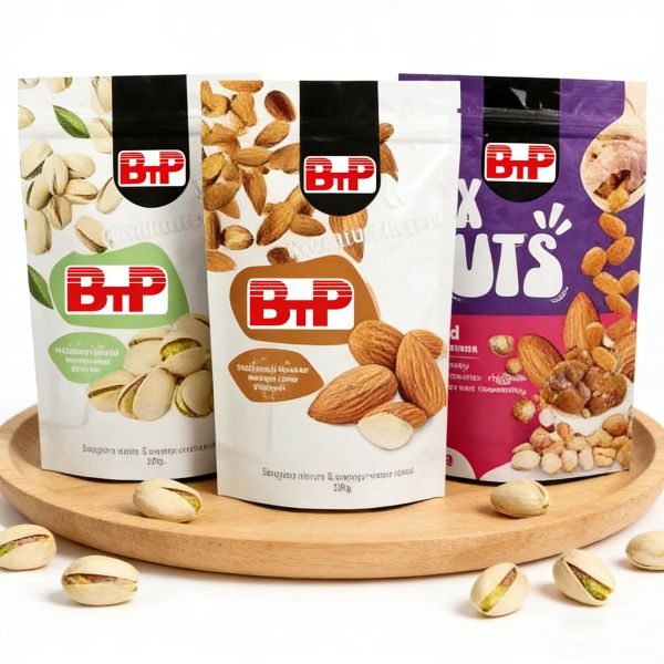 MOQ 100pcs Custom Printed Moisture-Proof Food Grade Stand-Up Pouch for Pistachio, Almond & Mixed Nut Freshness Retention