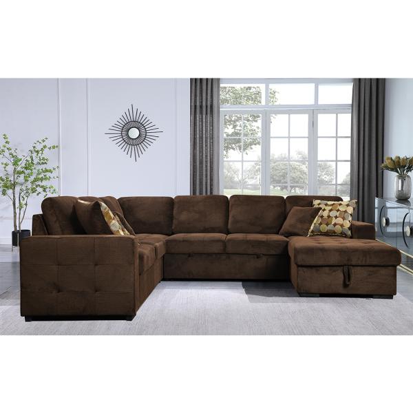 chocolate pineapple pattern u-shaped 2seater single armrest loveseat pull-out bed sectional sofa bed sets
