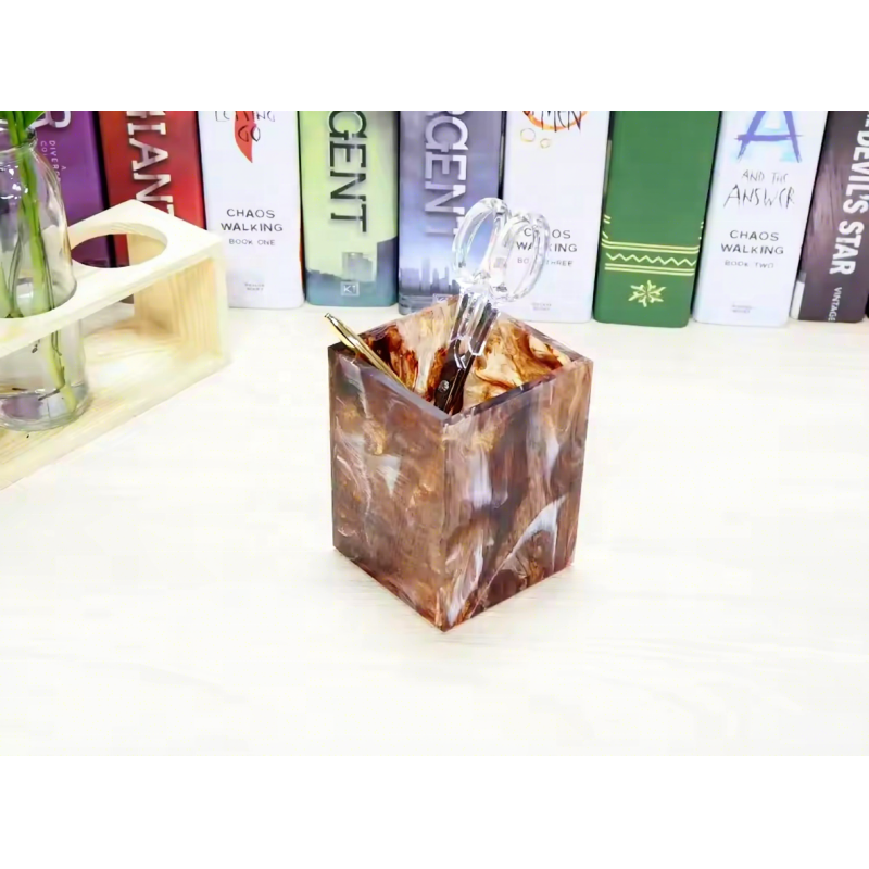 Splashed Ink Colors Amber Multifunctional Storage Box Acrylic Stationery Organizer Customizable Makeup Brush Plastic Box