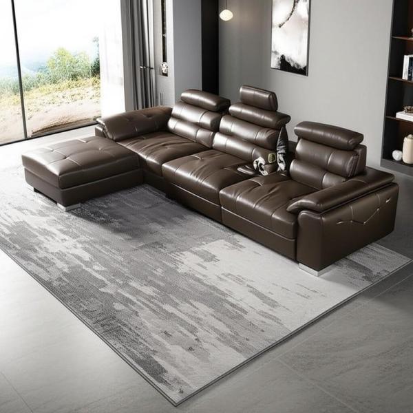 Custom Living Room Fabric Sofas Sectional Genuine Leather Couch
