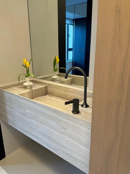 Serpeggiante Marble Bathroom Washbasin | Wood-Veined Stone Vanity