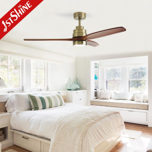 Ventilador de teto de madeira maciça decorativo interior com luz para casa inteligente