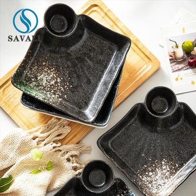 Banquet Retro Black Porcelain Dinnerware stackable Porcelain Divided Dinner Plates