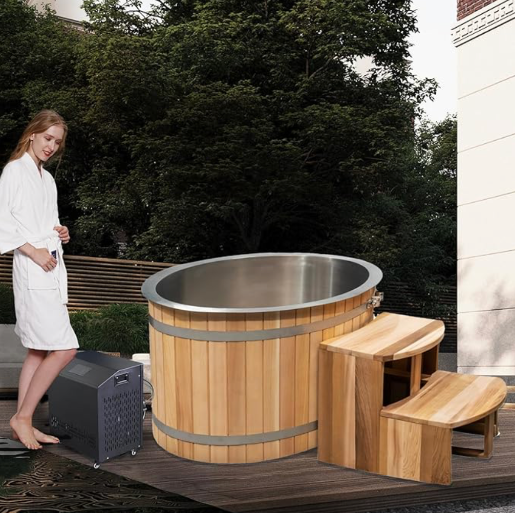 Oval Red Cedar Ice Bath Bucket with High Power Chiller