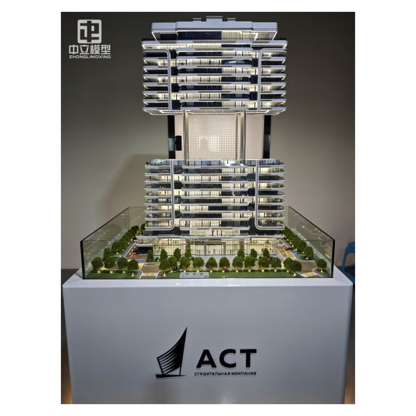 Custom Modern Office Building Architectural Model with Elevator Lift Function & LED Lighting