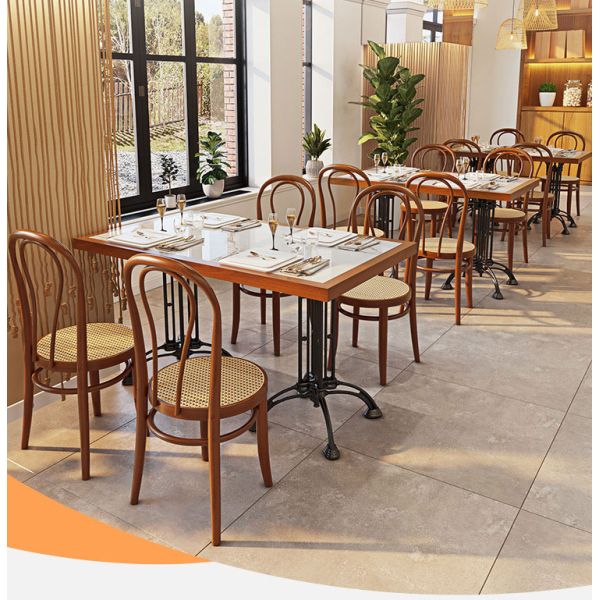 Simple Restaurant Interior Design American Retro Cafe Bistro Restaurant Rattan Wooden Table and Chairs