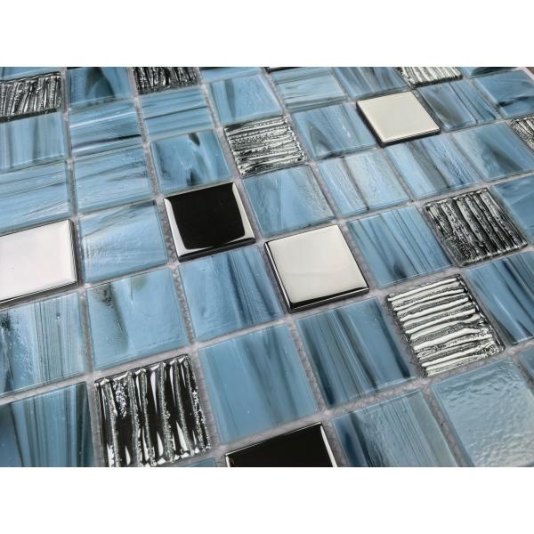 Anti-slip Blue 304x304mm Interior Wall Glass Swimming Pool Mosaics For Bedroom and Dining Room