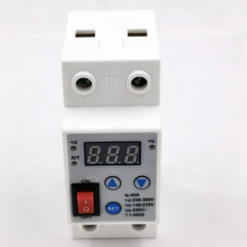 40A Din Rail Single Phase Over Under Voltage Protector Automatic Reconnect Device with On-Off Function Voltage Display SVC Use