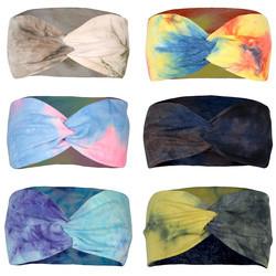 Multicolors Women Head Scarves Elastic Cross Tie Dye Headband