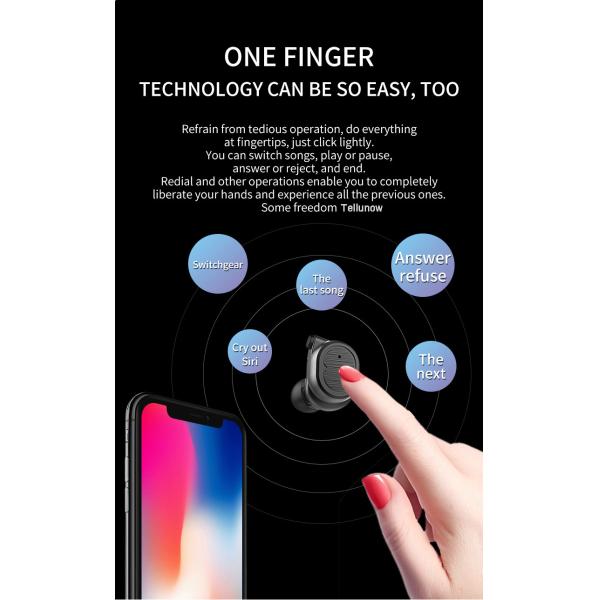 Беспроводной шлемофон Ipx5 Bluetooth спорта Tws наушника T8 делает стерео водостойким 6D свободное от Голов Earbuds Earbuds управлением касания V5.0 истинный басовый