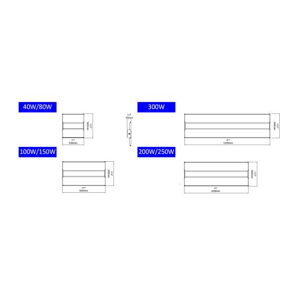 Алюминиевый корпус 40W-300W LED Рабочая скамейка Подвеска Свет Магазинные огни LED Линейный высокий залив Свет