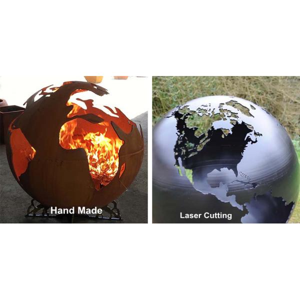 36 Inch Laser Cutting Earth Globe Corten Steel Wood Burning Outdoor Fire Sphere