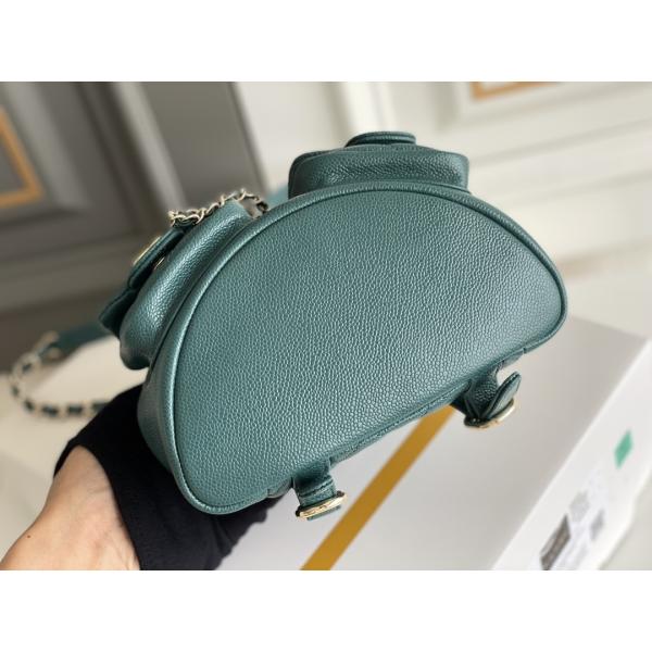 Litchi Chanel Designer Brand Backpack en cuir 23P nouvelle Duma Small Peacock Green