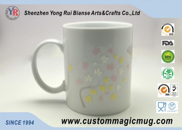 Beautiful 11 oz Customizable Coffee Mugs Heat Change Flower And Butterfly Straight