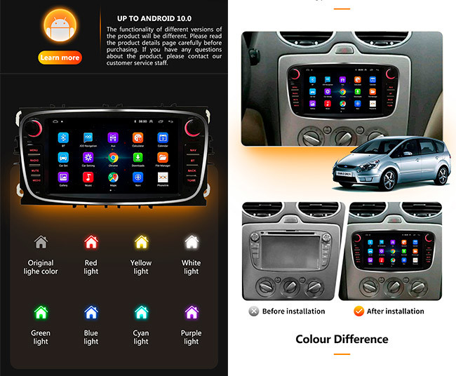 Android 10 2 Din Car Multimedia Player 7 дюймовый двойной диновый автомобиль Android стерео оперативная память 2 ГБ Ford Focus Mondeo