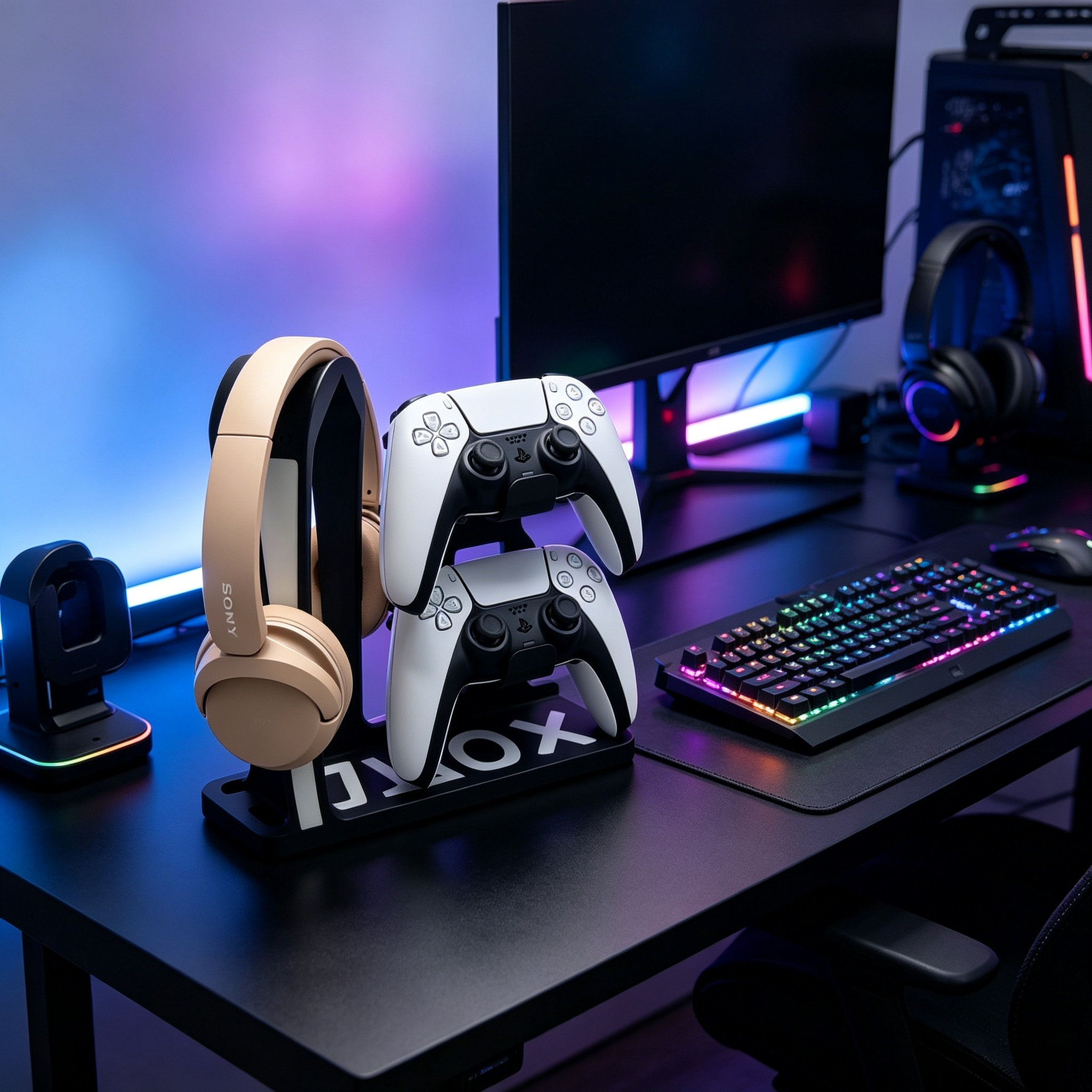 Headset Hanger Digital 3D Printing Game Symbol Base Desktop Dual Controller Holder