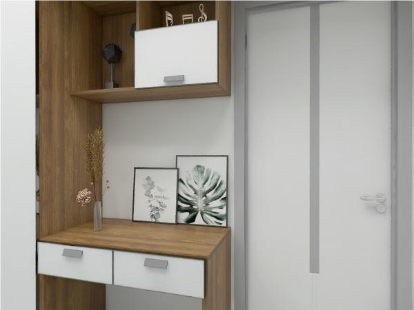 Custom Made Cloth Wardrobe With Hinge Door And Writing Desk For Single Bedroom Furniture