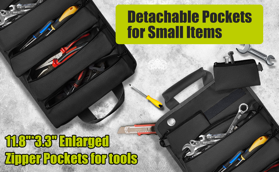 Rolling Tool Bag with 2 Detachable Pouches, Heavy Duty Roll up Tool Bag,Carpenter Tool Bag, Tool Roll Bag,rolling Tool Bag