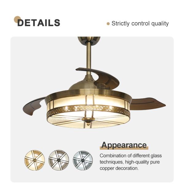 Lâmpadas acrílicas de motor AC de ventilador de teto retrátil decorativo