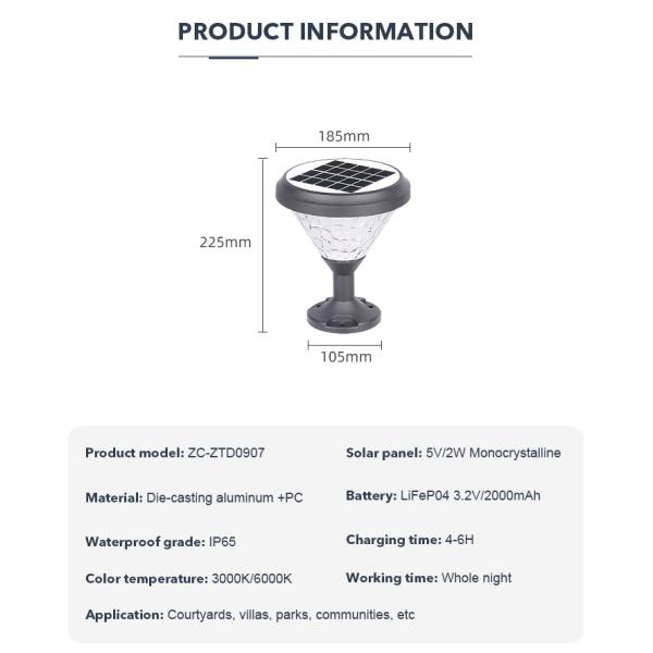 Oscuridad a la presión anti de Dawn Solar Pillar Light Rainproof para al aire libre