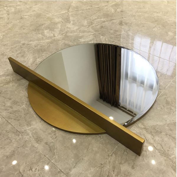 New Arrival Frameless Mirror Gold Perch Round Mirror With Shelf for Home Hotel