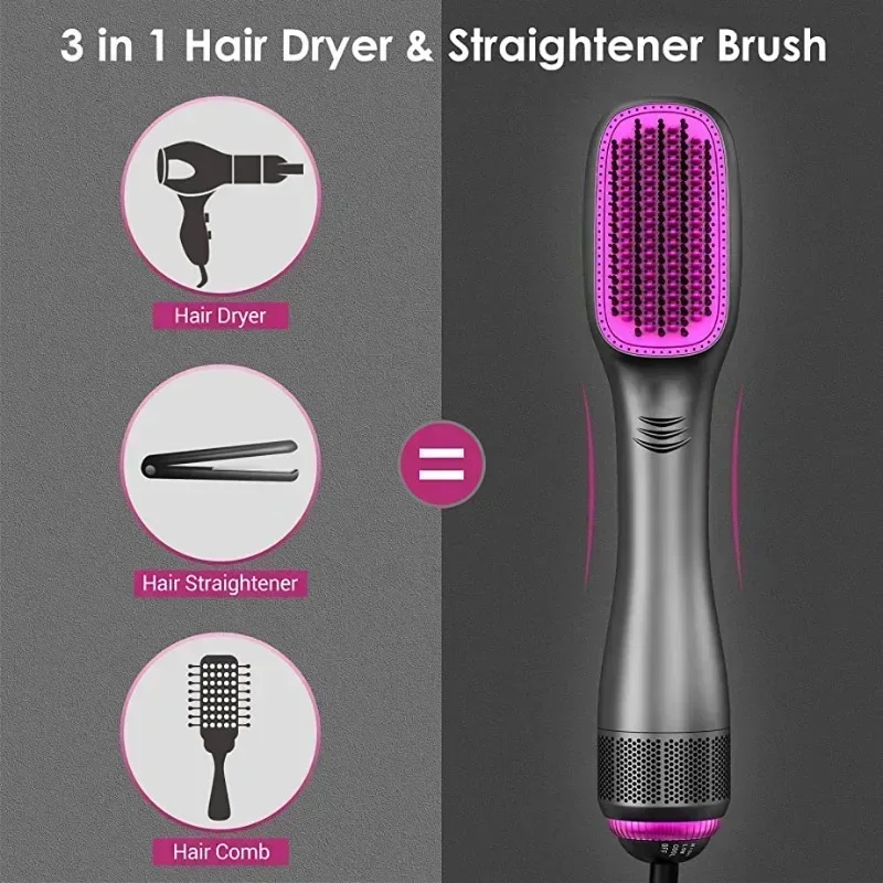 Electric Ceramic Hairdryer Brush Straightener Overheating Protection Negative Ion Technology Fast Heating Lightweight Hotel